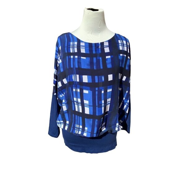 JOSEPH A LADIES BLUE AND WHITE CHECKERED PATTERN OVERSIZED BLOUSE  SHIRT TOP S - Picture 5 of 9